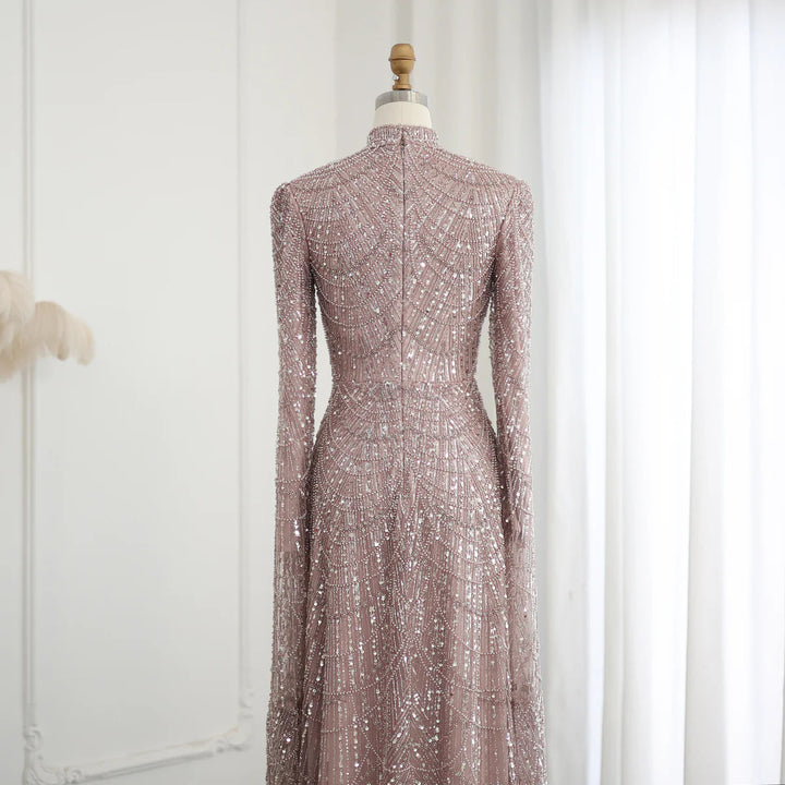 Dubai Sage Green Muslim Evening Dress High Neck Women Wedding Party SS630