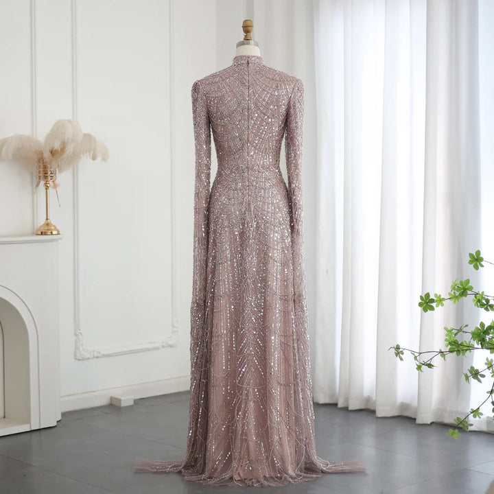 Dubai Sage Green Muslim Evening Dress High Neck Women Wedding Party SS630