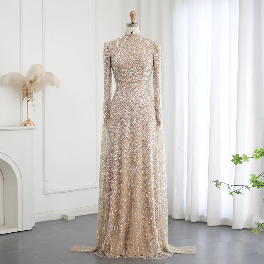 Dubai Sage Green Muslim Evening Dress High Neck Women Wedding Party SS DreamyVow Dubai Sage Green Muslim Evening Dress High Neck Women Wedding Party SS DreamyVow