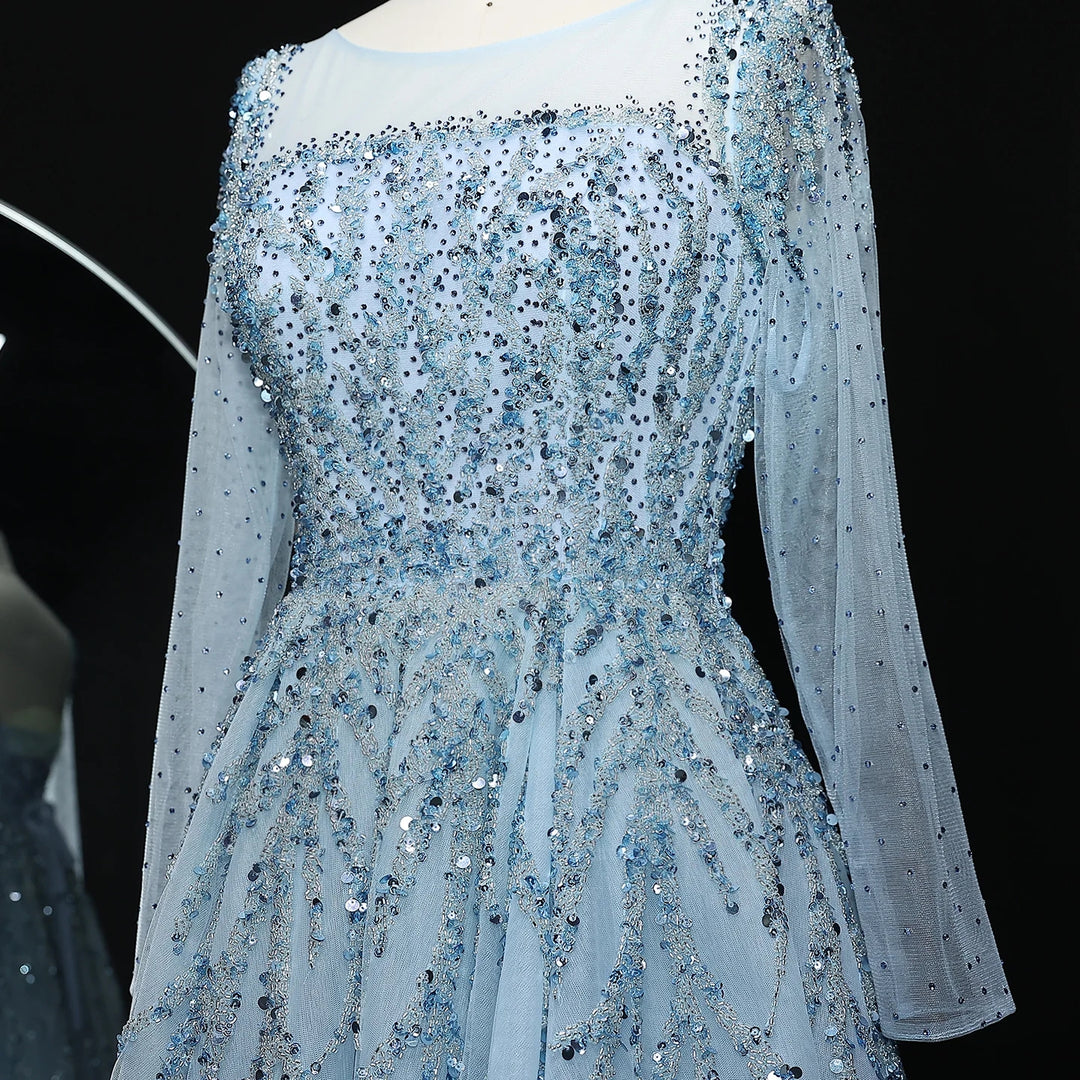 Dusty Pink Long Sleeves Dubai Luxury Evening Dresses SS453