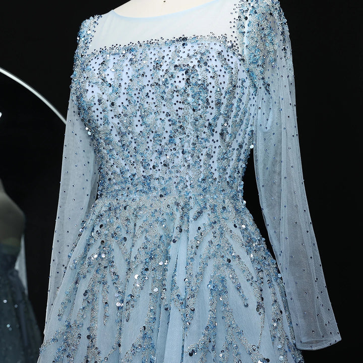 Dusty Pink Long Sleeves Dubai Luxury Evening Dresses SS453