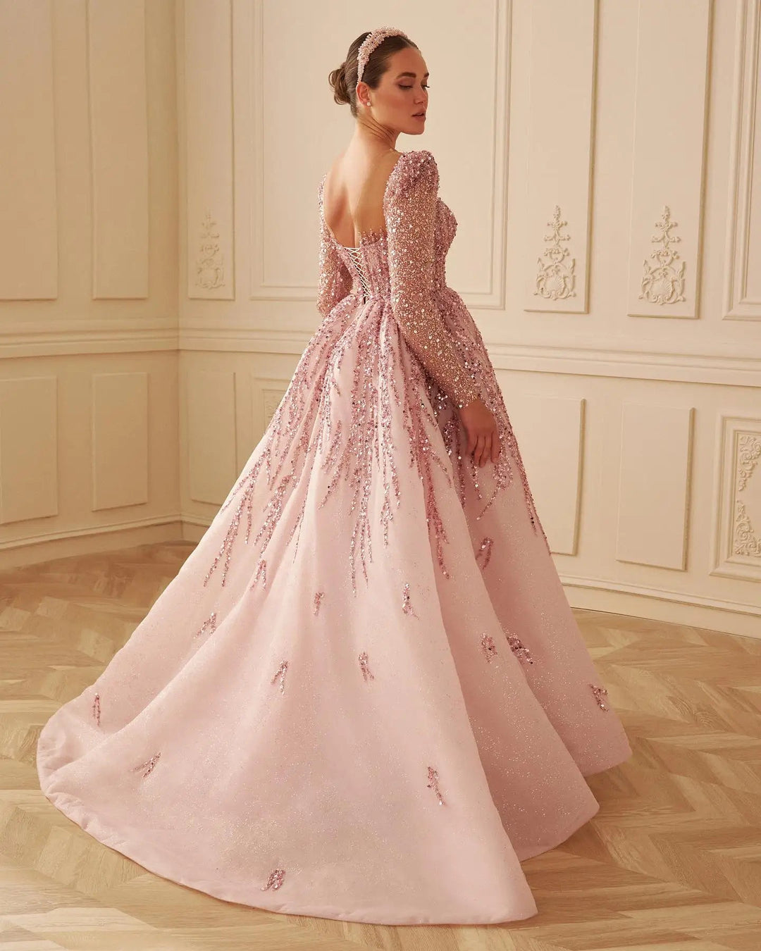 Dusty Pink Long Sleeves Dubai Luxury Evening Dresses SS453