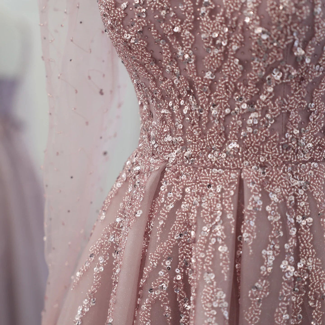 Dusty Pink Long Sleeves Dubai Luxury Evening Dresses SS453