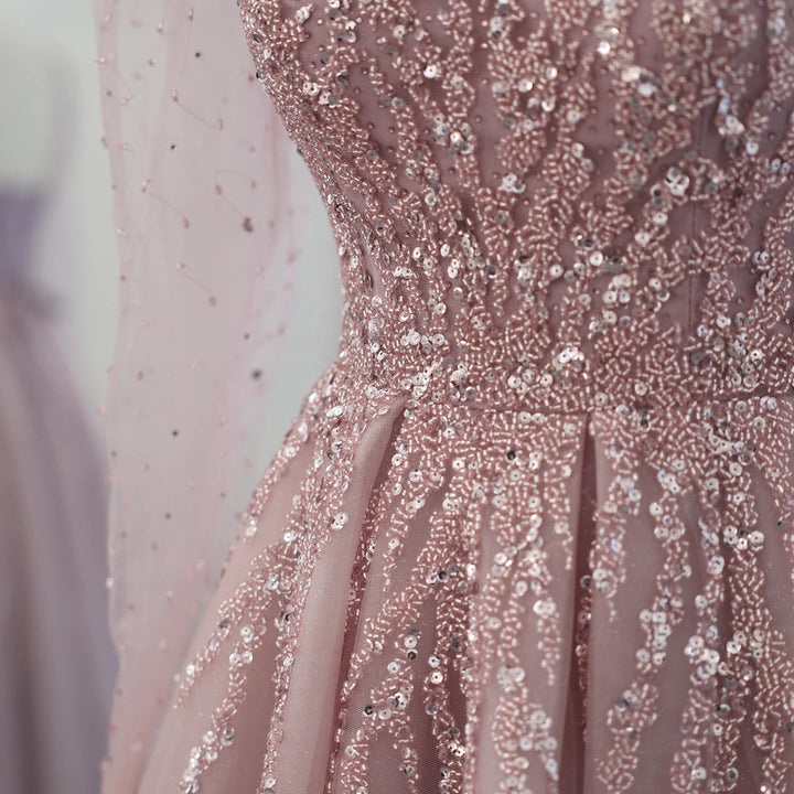 Dusty Pink Long Sleeves Dubai Luxury Evening Dresses SS453