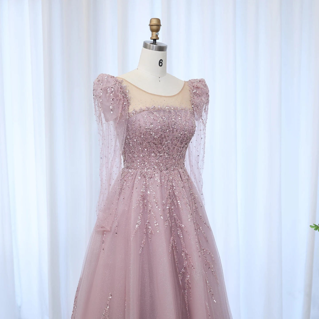 Dusty Pink Long Sleeves Dubai Luxury Evening Dresses SS453