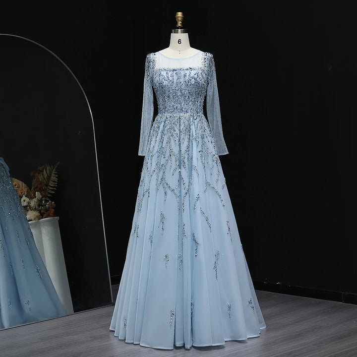 Dusty Pink Long Sleeves Dubai Luxury Evening Dresses SS453