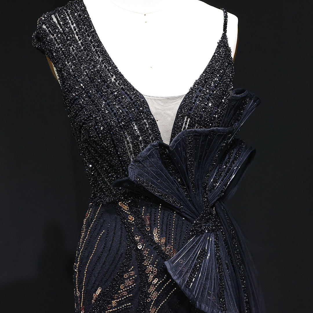 Elegant 3D Floral Beaded Evening Dress with Flowing Overskirt SS062