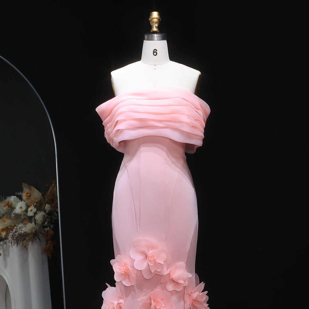 Elegant 3D flowers Off Shoulder White Evening Dress SF206