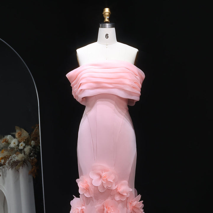 Elegant 3D flowers Off Shoulder White Evening Dress SF206