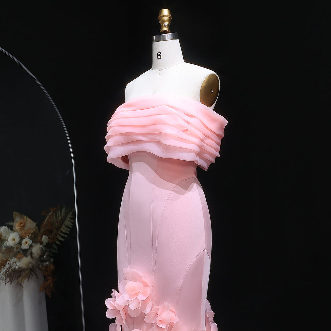 Elegant 3D flowers Off Shoulder White Evening Dress SF206