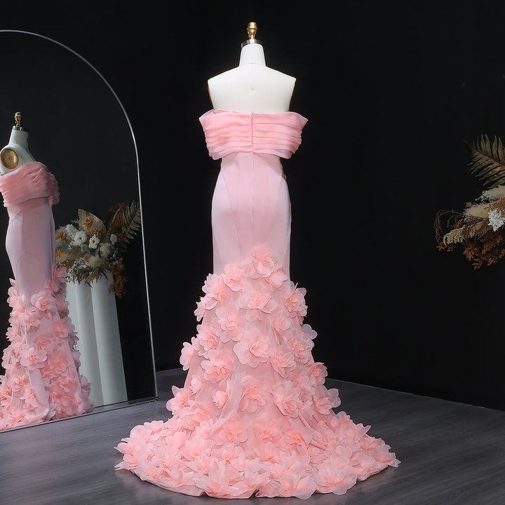 Elegant 3D flowers Off Shoulder White Evening Dress SF206