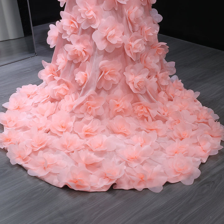 Elegant 3D flowers Off Shoulder White Evening Dress SF206