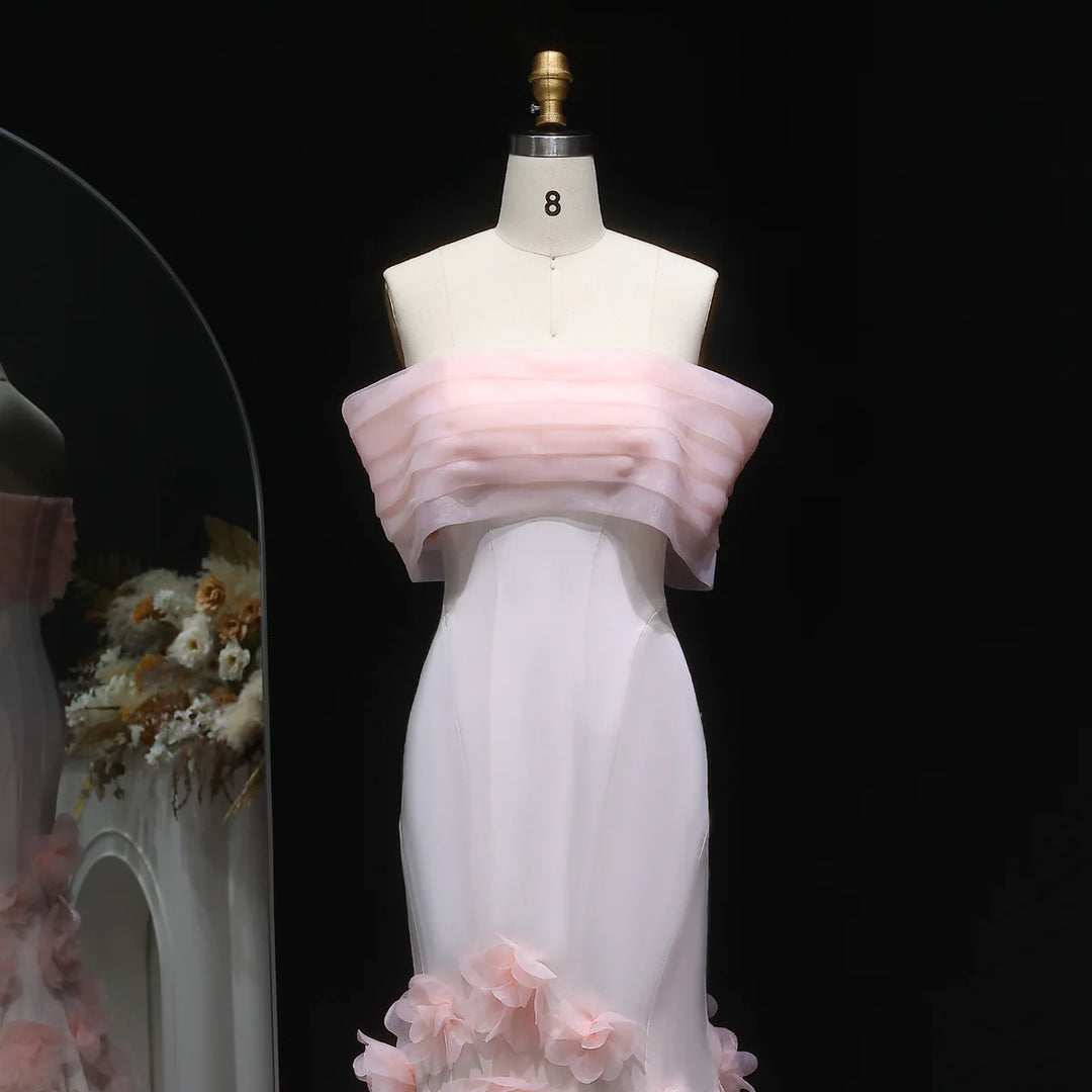 Elegant 3D flowers Off Shoulder White Evening Dress SF206-DreamyVow