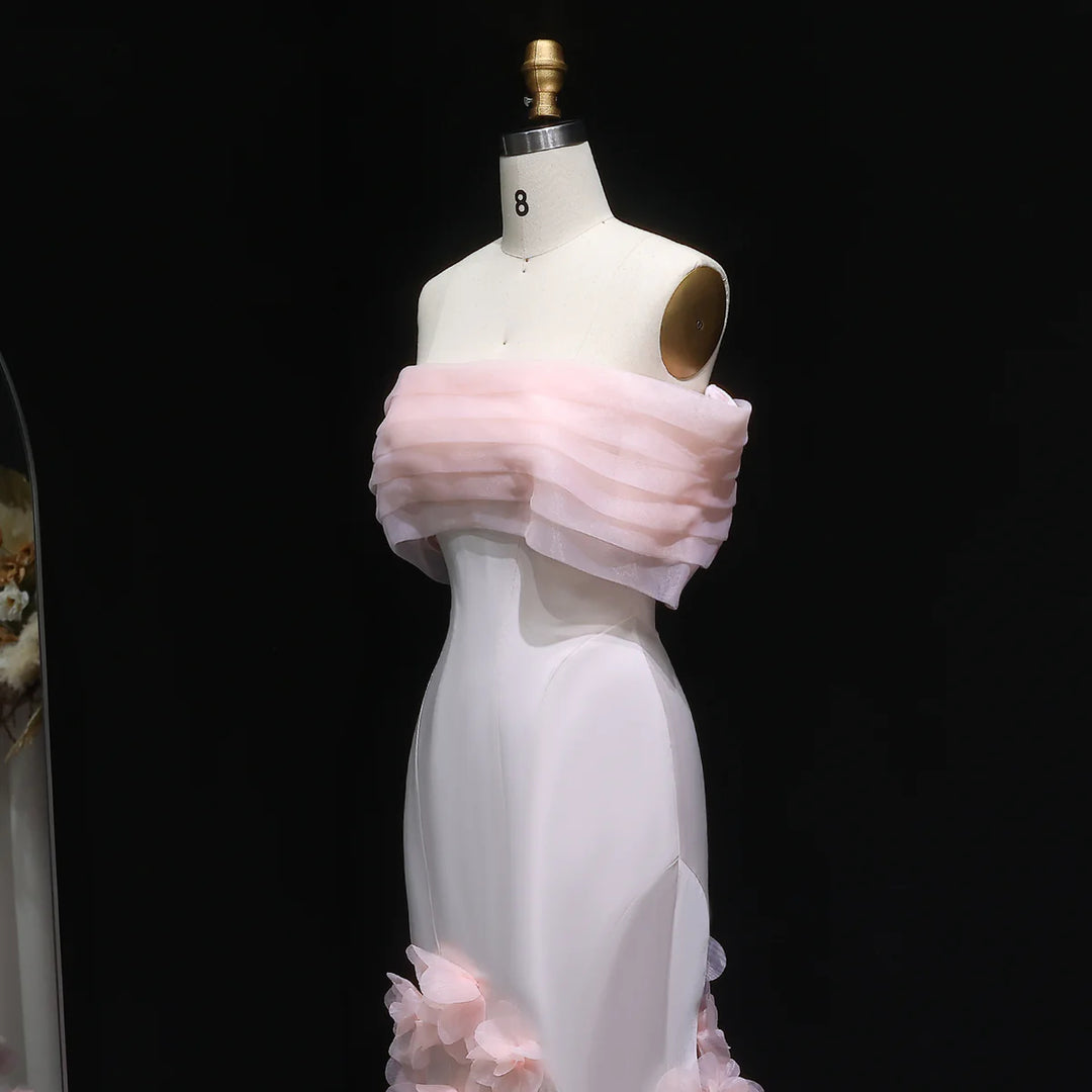Elegant 3D flowers Off Shoulder White Evening Dress SF206-DreamyVow