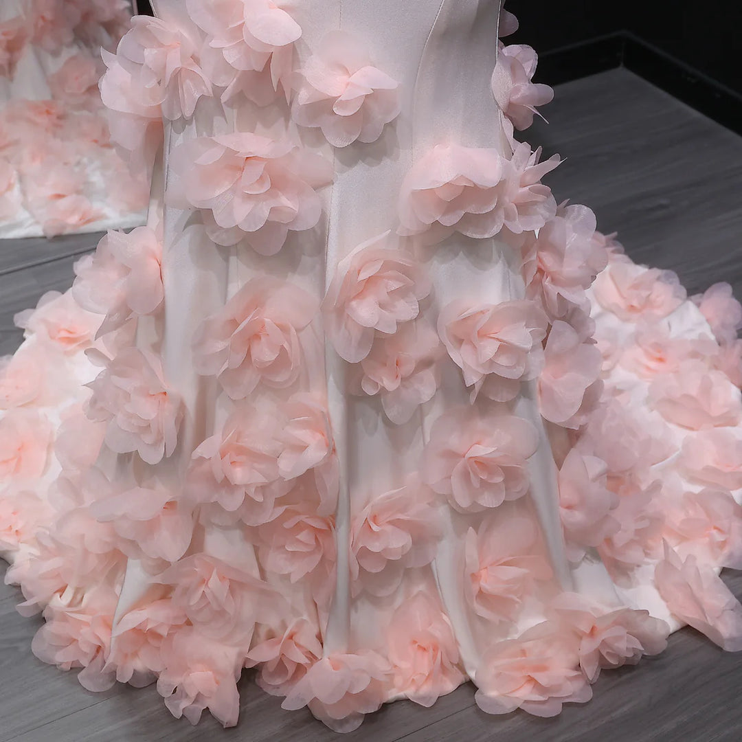 Elegant 3D flowers Off Shoulder White Evening Dress SF206-DreamyVow