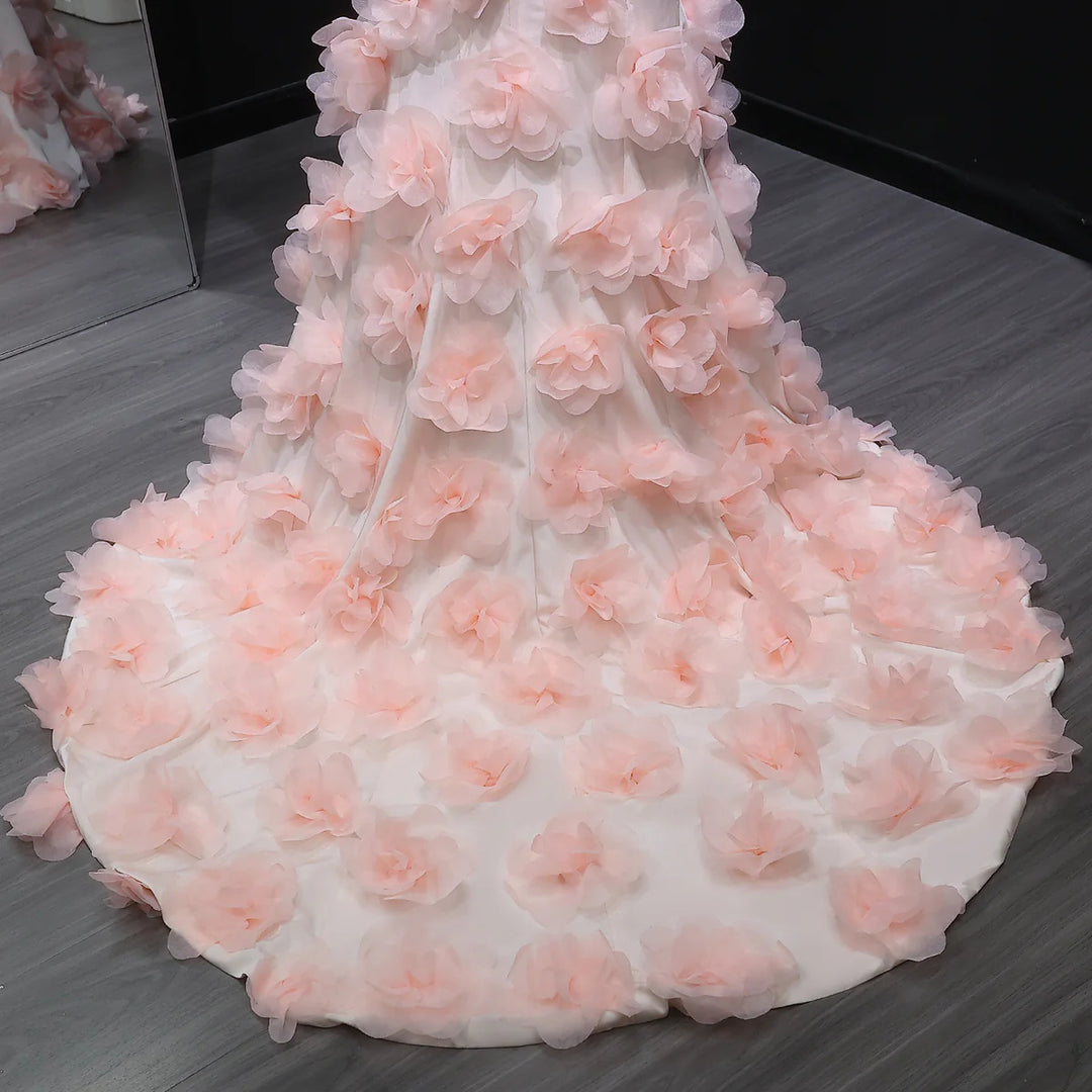 Elegant 3D flowers Off Shoulder White Evening Dress SF206-DreamyVow