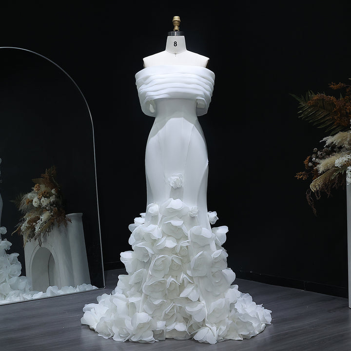 Elegant 3D flowers Off Shoulder White Evening Dress SF206