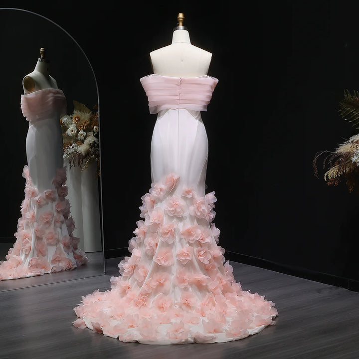 Elegant 3D flowers Off Shoulder White Evening Dress SF206-DreamyVow