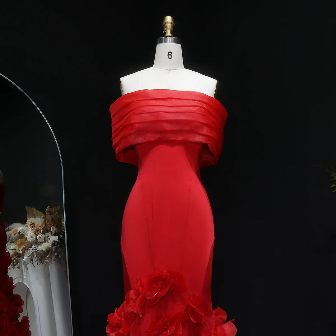 Elegant 3D flowers Off Shoulder White Evening Dress SF206-DreamyVow