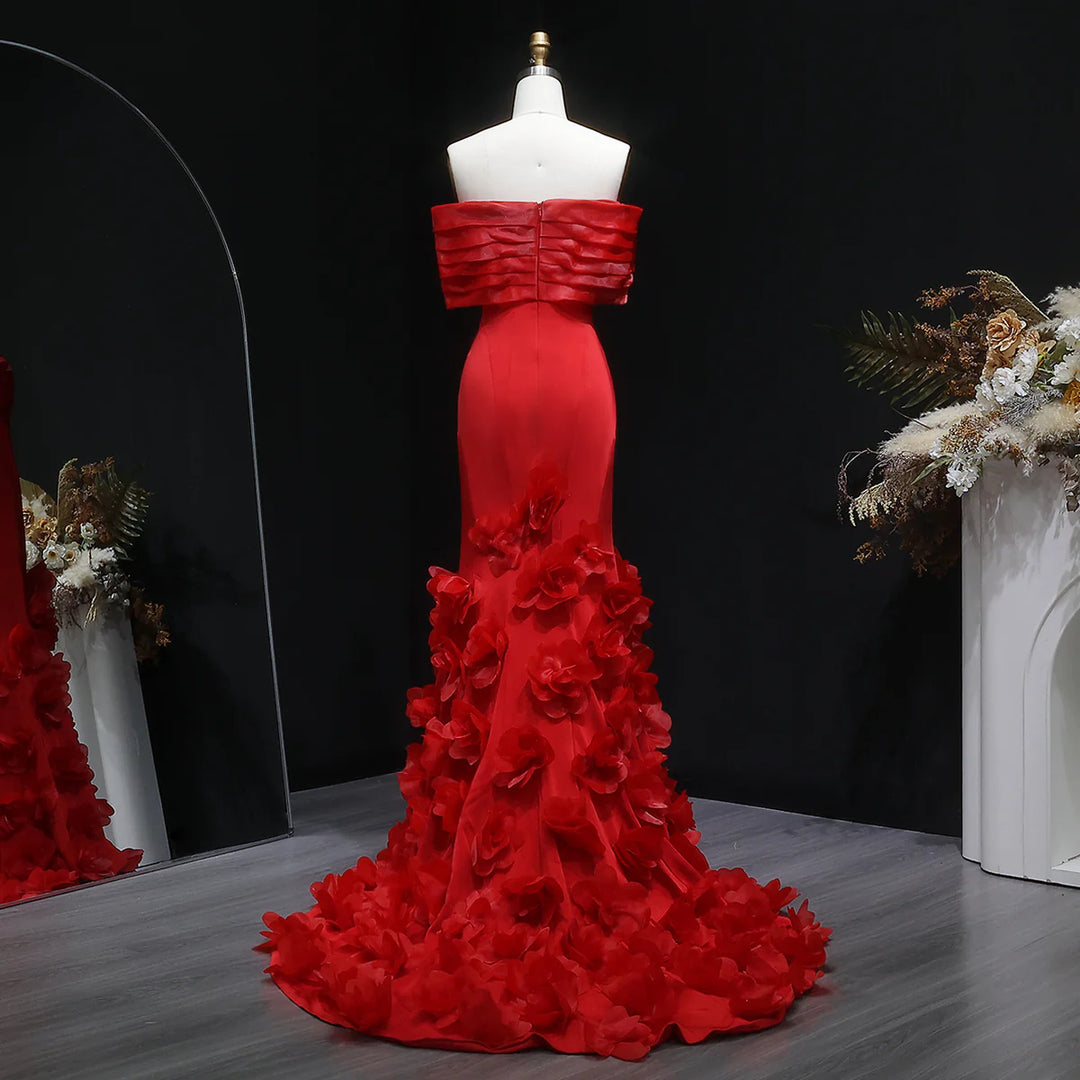 Elegant 3D flowers Off Shoulder White Evening Dress SF206-DreamyVow