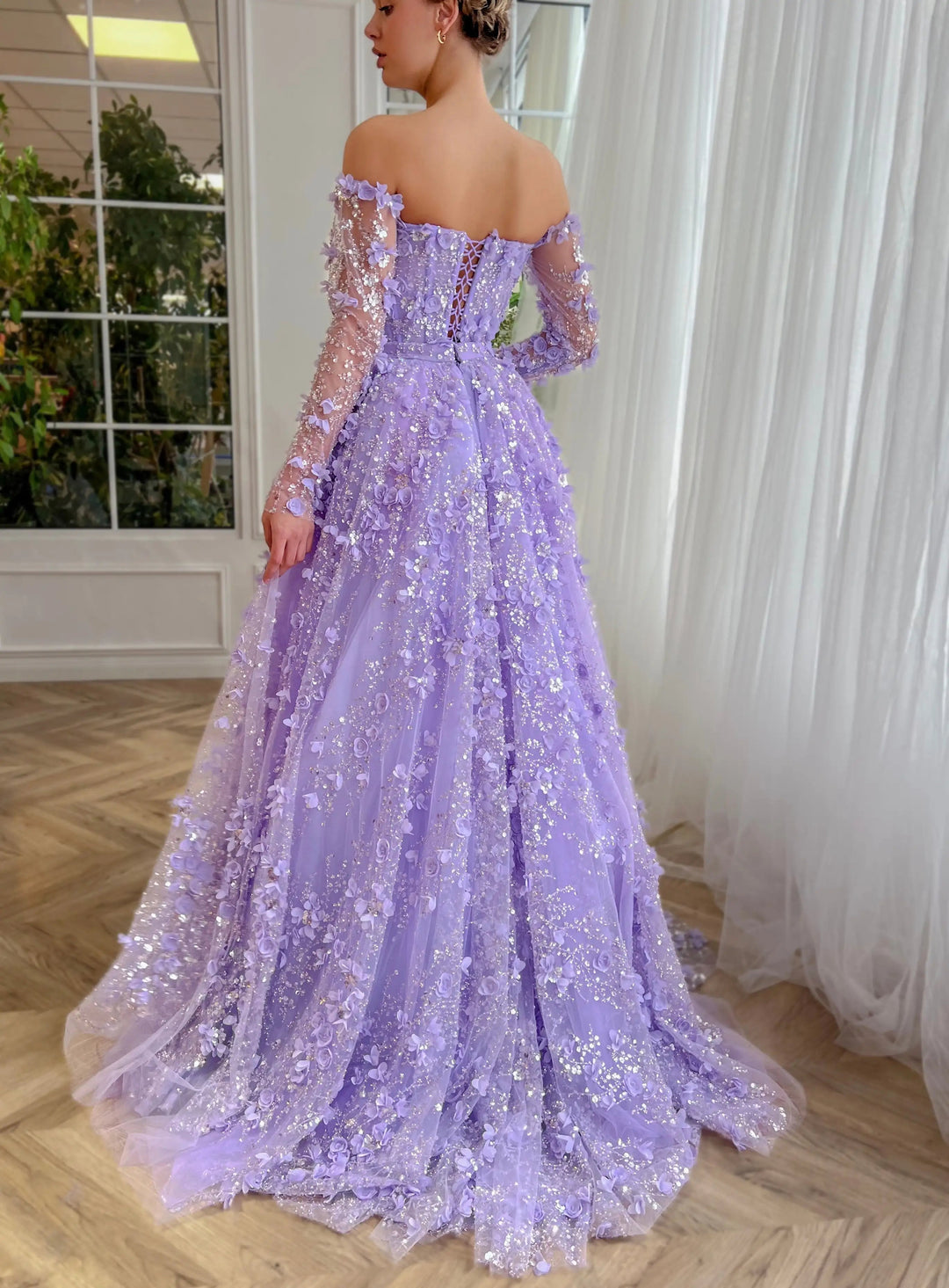 Elegant 3D Flowers Pink Luxury Dubai Evening Dress with Overskirt SS35 DreamyVow Elegant 3D Flowers Pink Luxury Dubai Evening Dress with Overskirt SS35 DreamyVow