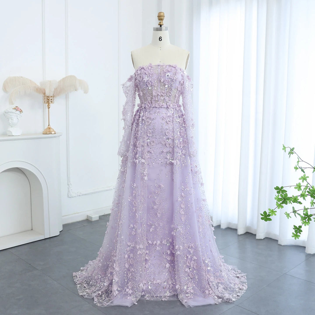 Elegant 3D Flowers Pink Luxury Dubai Evening Dress with Overskirt SS352