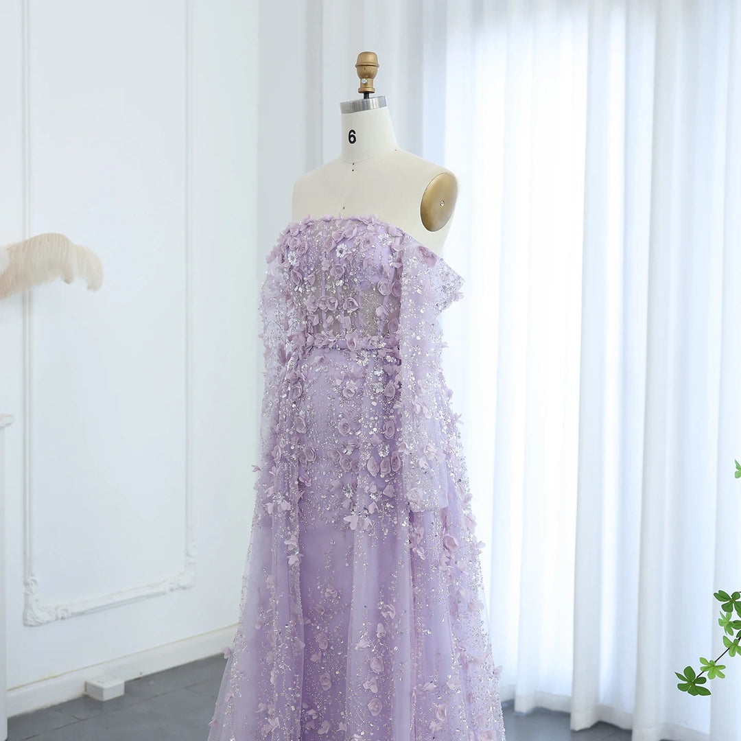 Elegant 3D Flowers Pink Luxury Dubai Evening Dress with Overskirt SS352