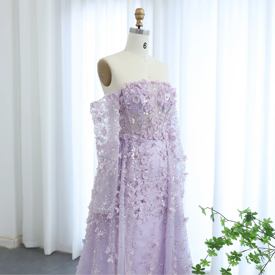 Elegant 3D Flowers Pink Luxury Dubai Evening Dress with Overskirt SS352