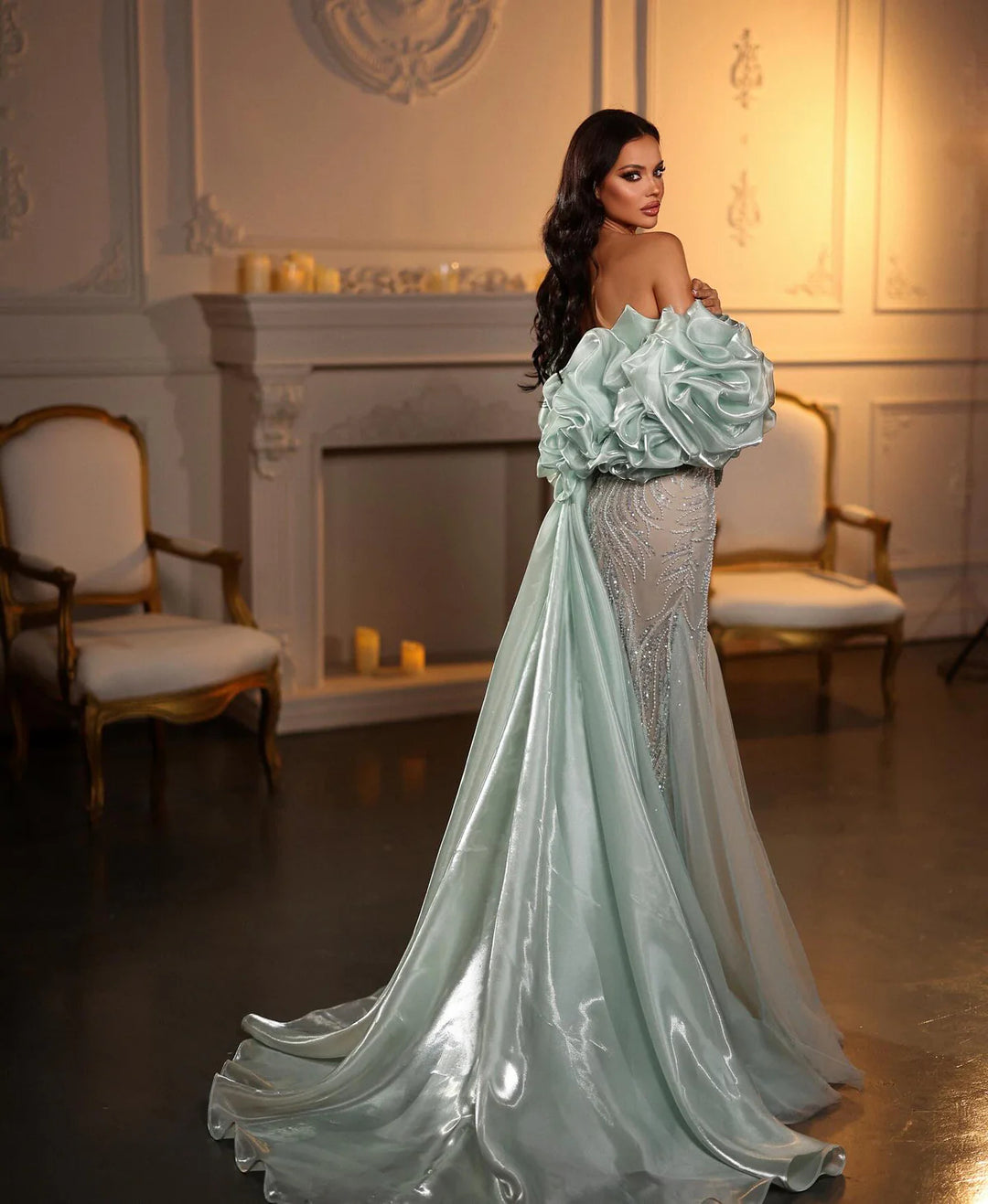 Elegant Aqua Strapless Evening Dress with Crystal Beading SS501-DreamyVow