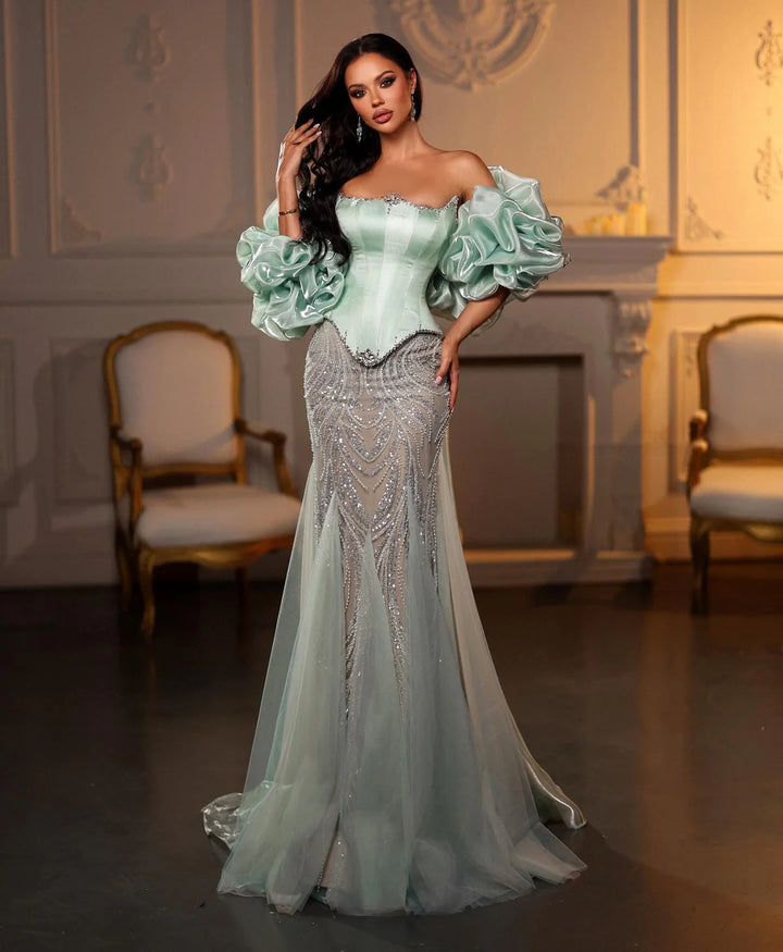 Elegant Aqua Strapless Evening Dress with Crystal Beading SS501-DreamyVow