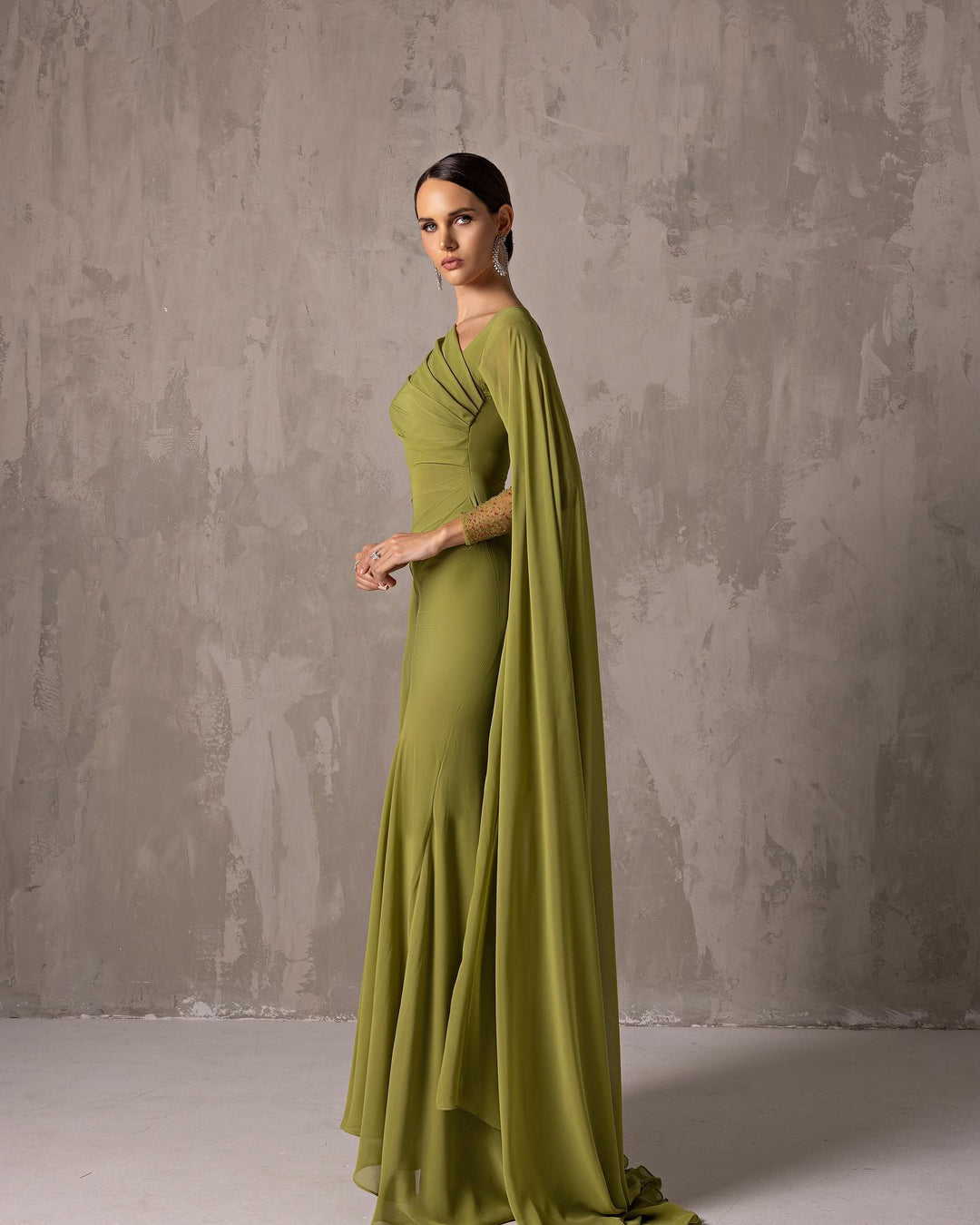Elegant Asymmetrical Sage Green Chiffon Arabic Evening Dress SF051 Elegant Asymmetrical Sage Green Chiffon Arabic Evening Dress SF051