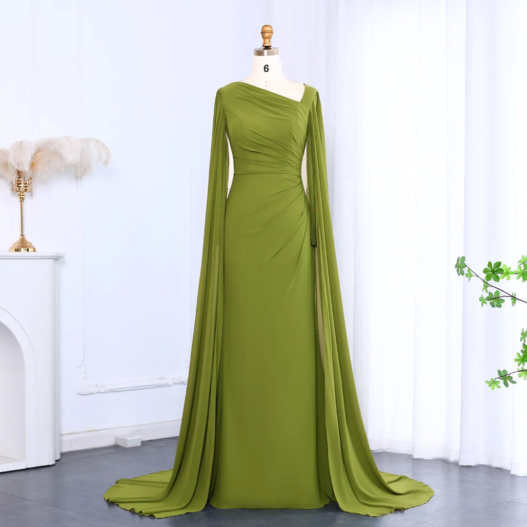 Elegant Asymmetrical Sage Green Chiffon Arabic Evening Dress SF051 DreamyVow Elegant Asymmetrical Sage Green Chiffon Arabic Evening Dress SF051 DreamyVow