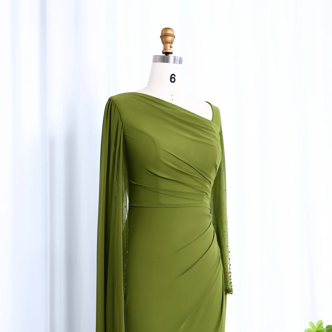 Elegant Asymmetrical Sage Green Chiffon Arabic Evening Dress SF051 Blue / 18 Elegant Asymmetrical Sage Green Chiffon Arabic Evening Dress SF051 Blue / 18