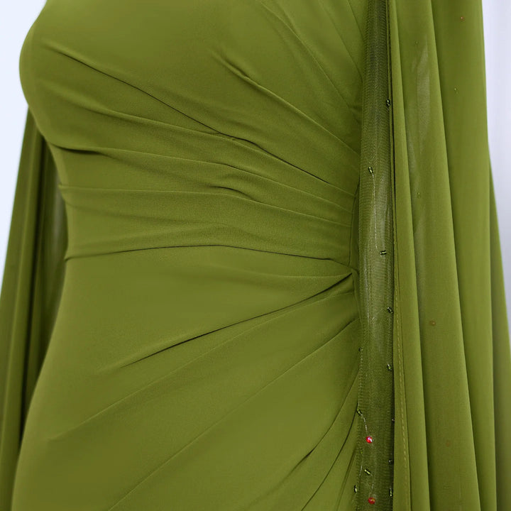 Elegant Asymmetrical Sage Green Chiffon Arabic Evening Dress SF051