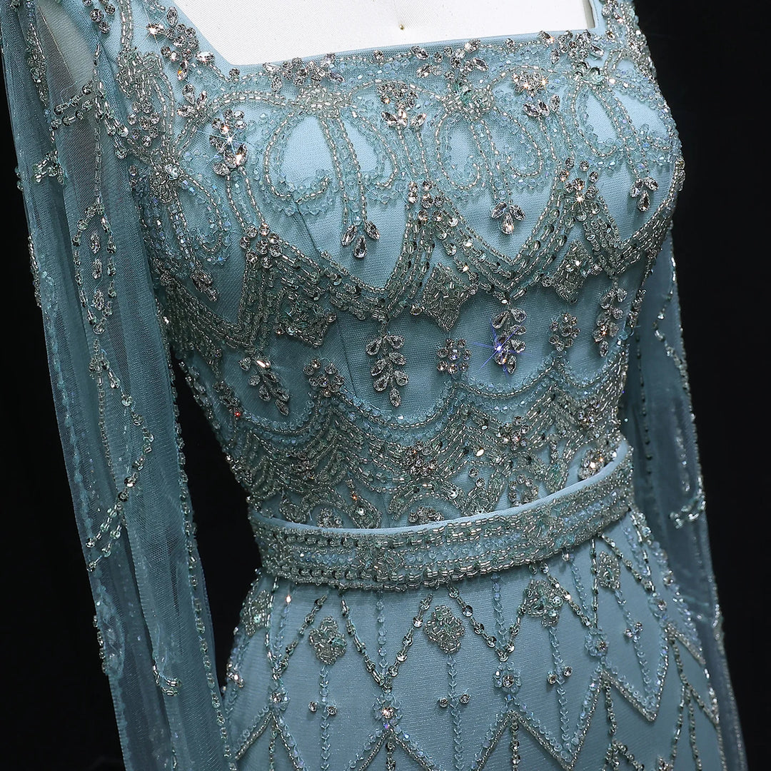 Elegant Beaded Evening Dress with Flowing Cape Sleeves SS089-DreamyVow