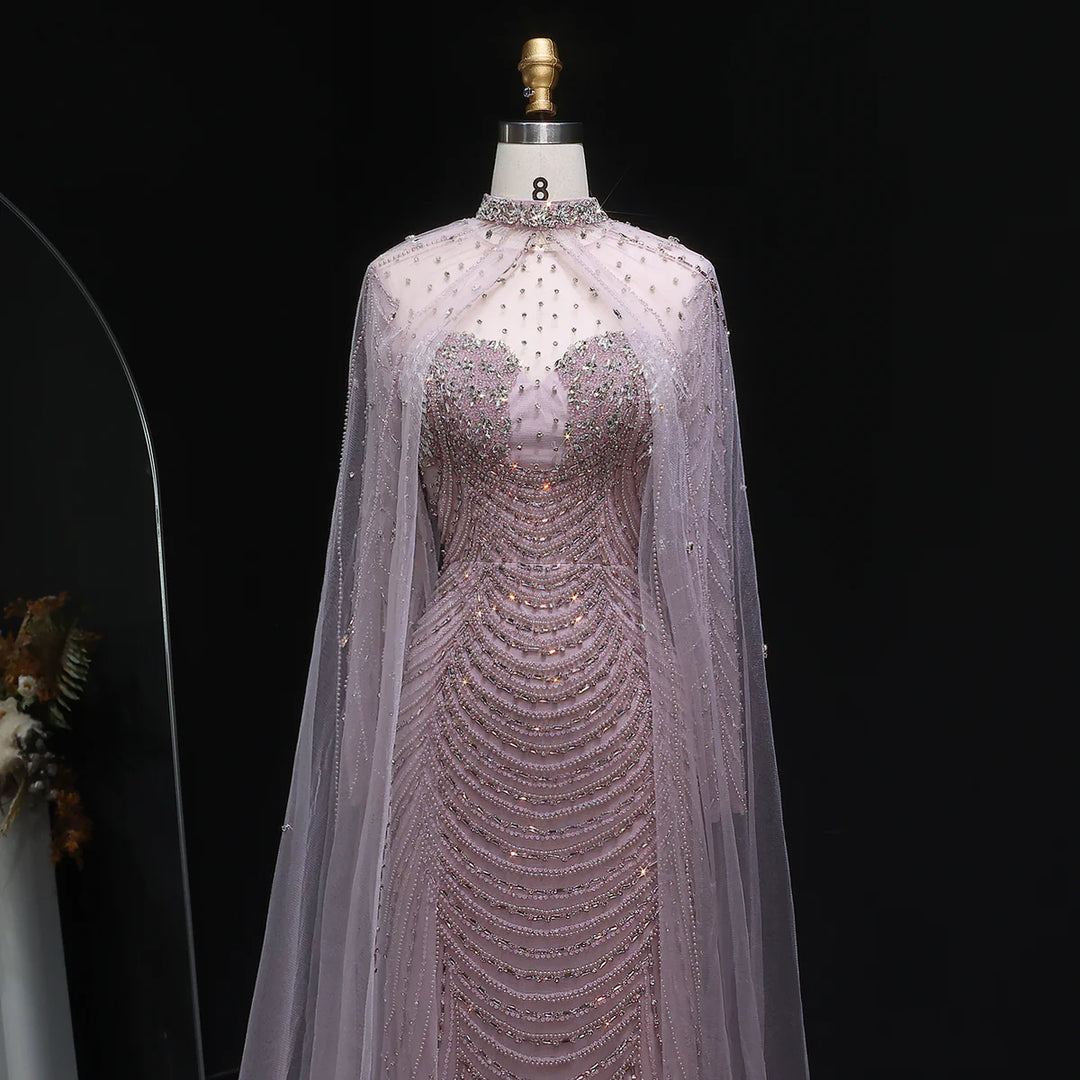 Elegant Beaded Evening Dress with Sheer Cape SS165-DreamyVow