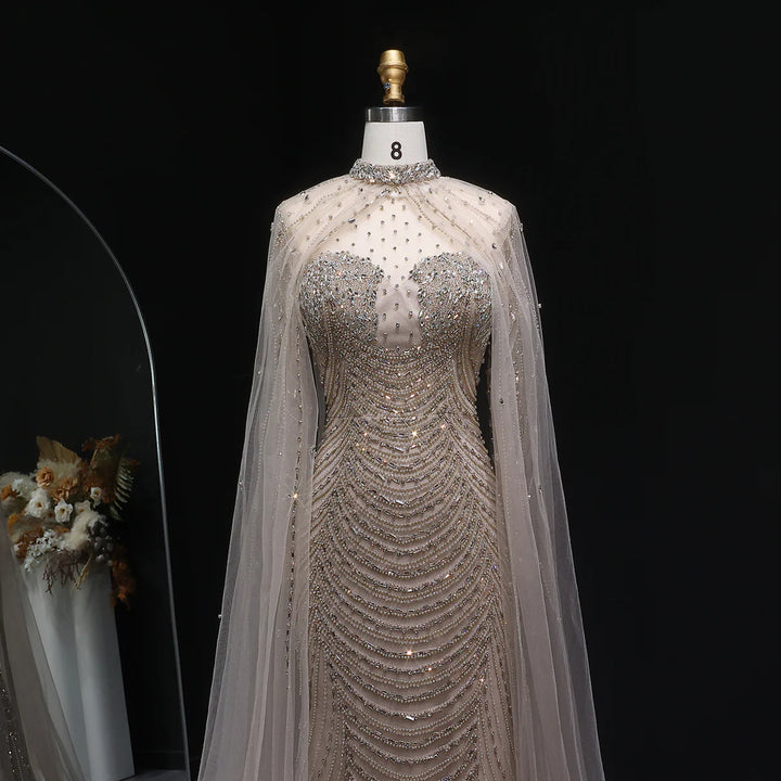 Elegant Beaded Evening Dress with Sheer Cape SS165-DreamyVow