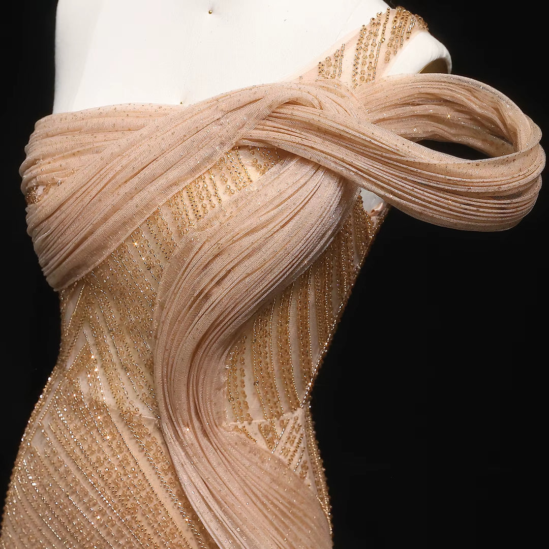 Elegant Beaded Slit Evening Dress with Sparkling Crystals SS088