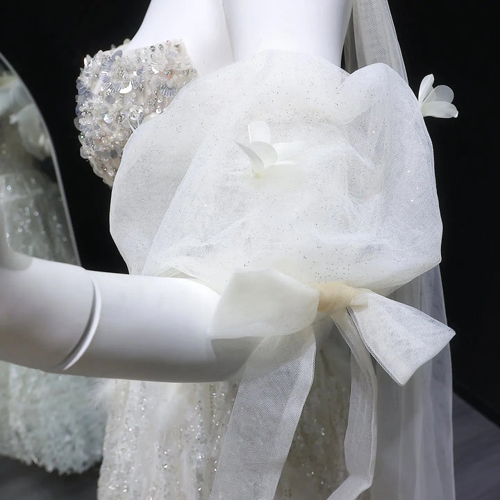 Elegant Beige Sequin Ball Gown with 3D Petal Skirt Evening Dress SS741-DreamyVow