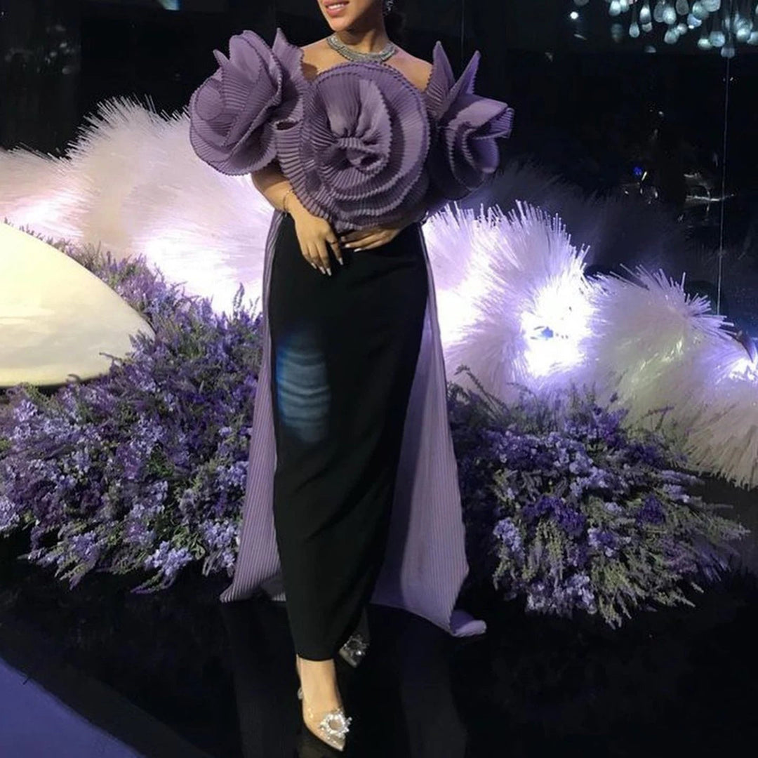 Elegant Black and White Mermaid Dress with Cape 3D Flowers SF018