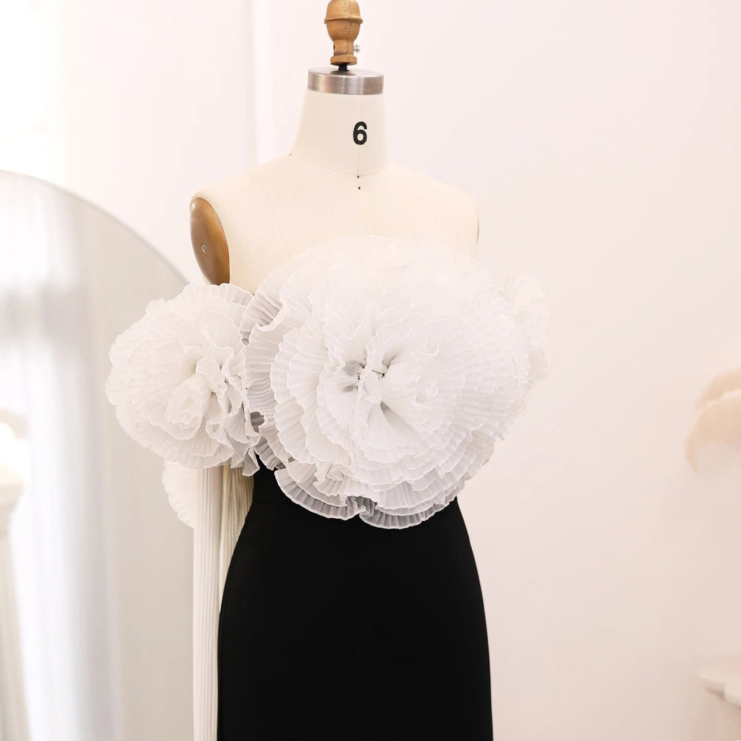 Elegant Black and White Mermaid Dress with Cape 3D Flowers SF018