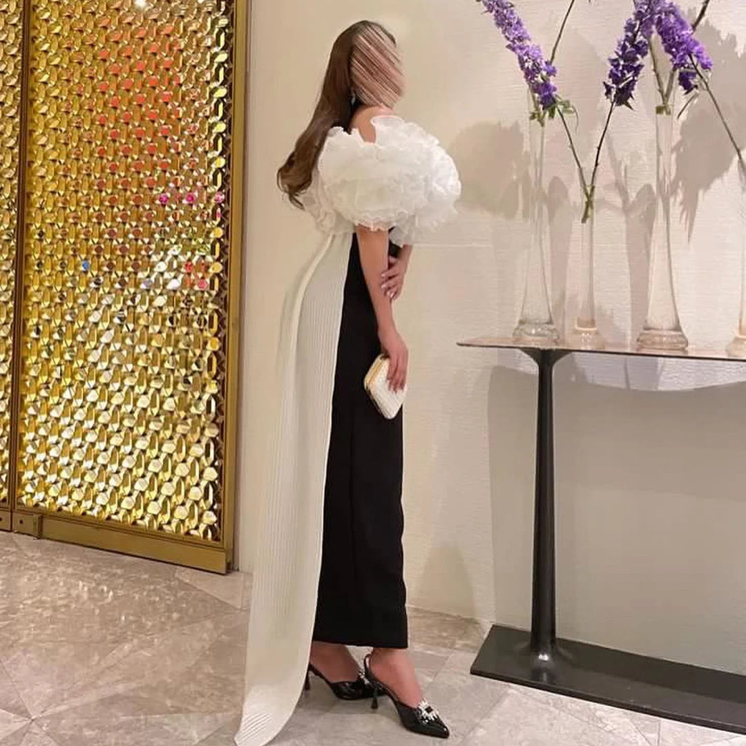 Elegant Black and White Mermaid Dress with Cape 3D Flowers SF018