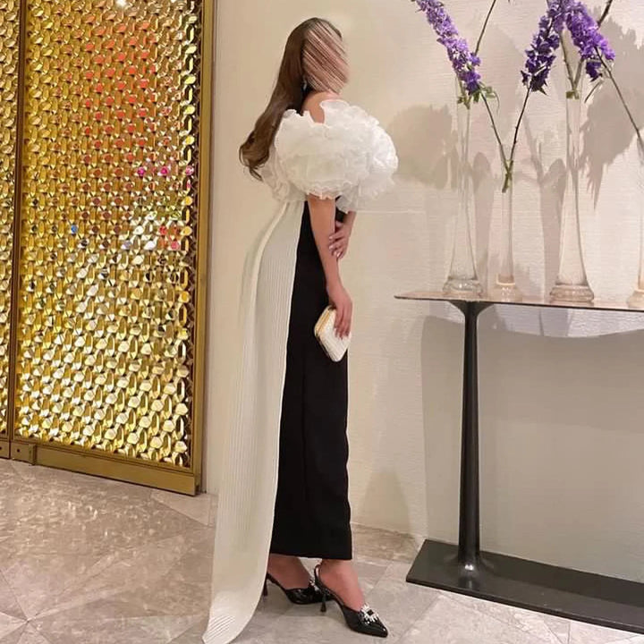 Elegant Black and White Mermaid Dress with Cape 3D Flowers SF018