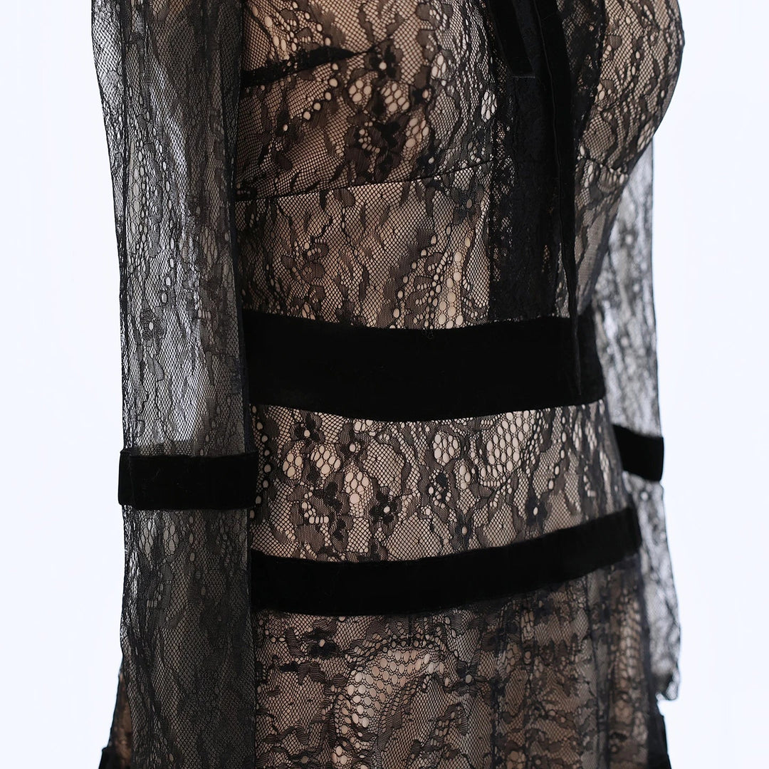 Elegant Black Lace A-line Evening Dress Dubai SF023