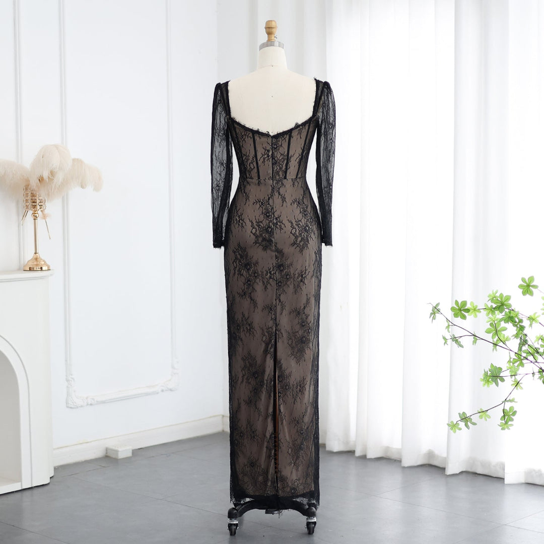 Elegant Black Lace Long Sleeves Sheath Evening Dress SF038 DreamyVow Elegant Black Lace Long Sleeves Sheath Evening Dress SF038 DreamyVow