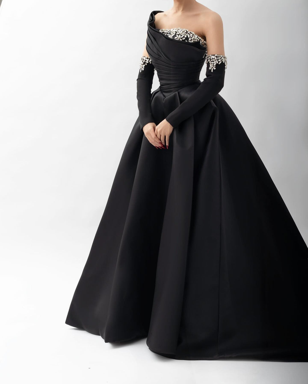 one shoulder black formal dress Elegant Black Satin Crystal One Shoulder Evening Dress SF272 – DreamyVow