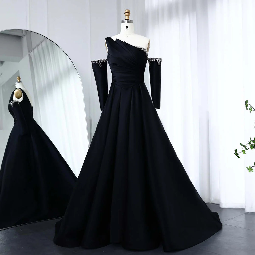 Elegant Black Satin Crystal One Shoulder Evening Dress SF272 Burgundy / 14 Elegant Black Satin Crystal One Shoulder Evening Dress SF272 Burgundy / 14
