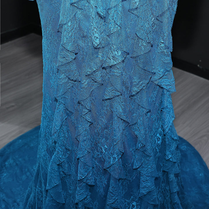 Elegant Blue Off Shoulder Lace Evening Dress SF519