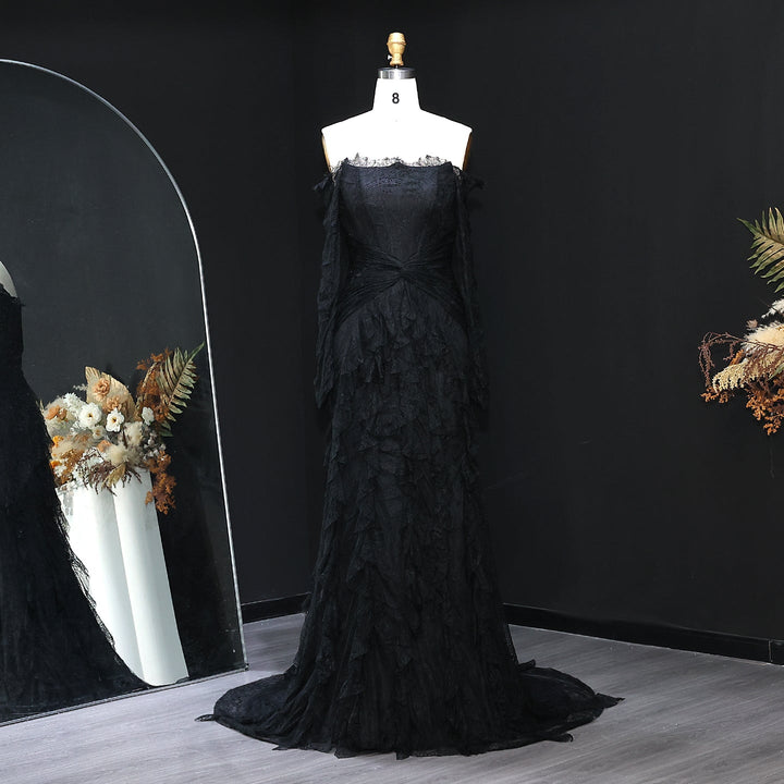 Elegant Blue Off Shoulder Lace Evening Dress SF519