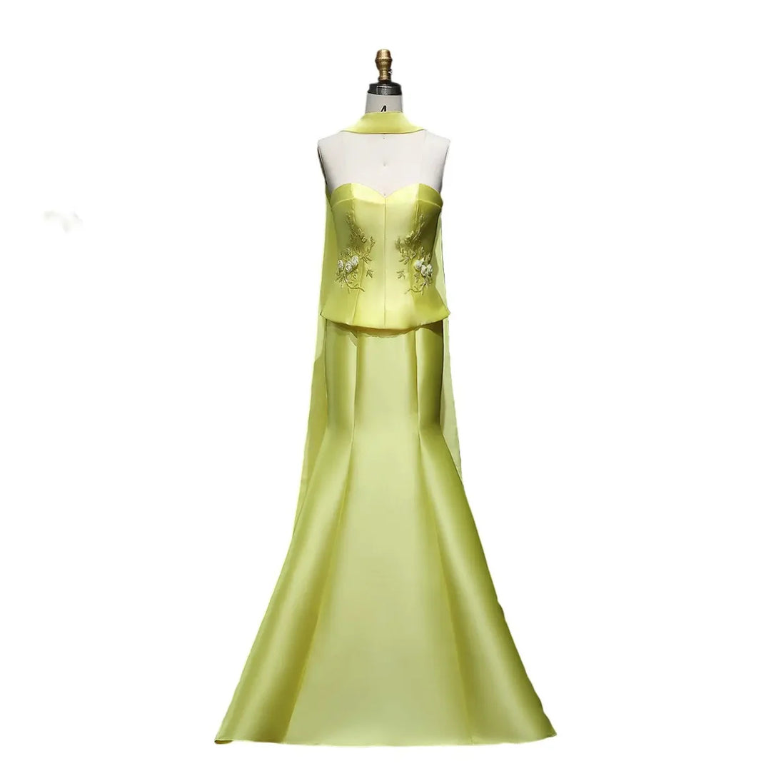 Elegant Blue Satin Mermaid Arabic Wedding Gown SS245-DreamyVow